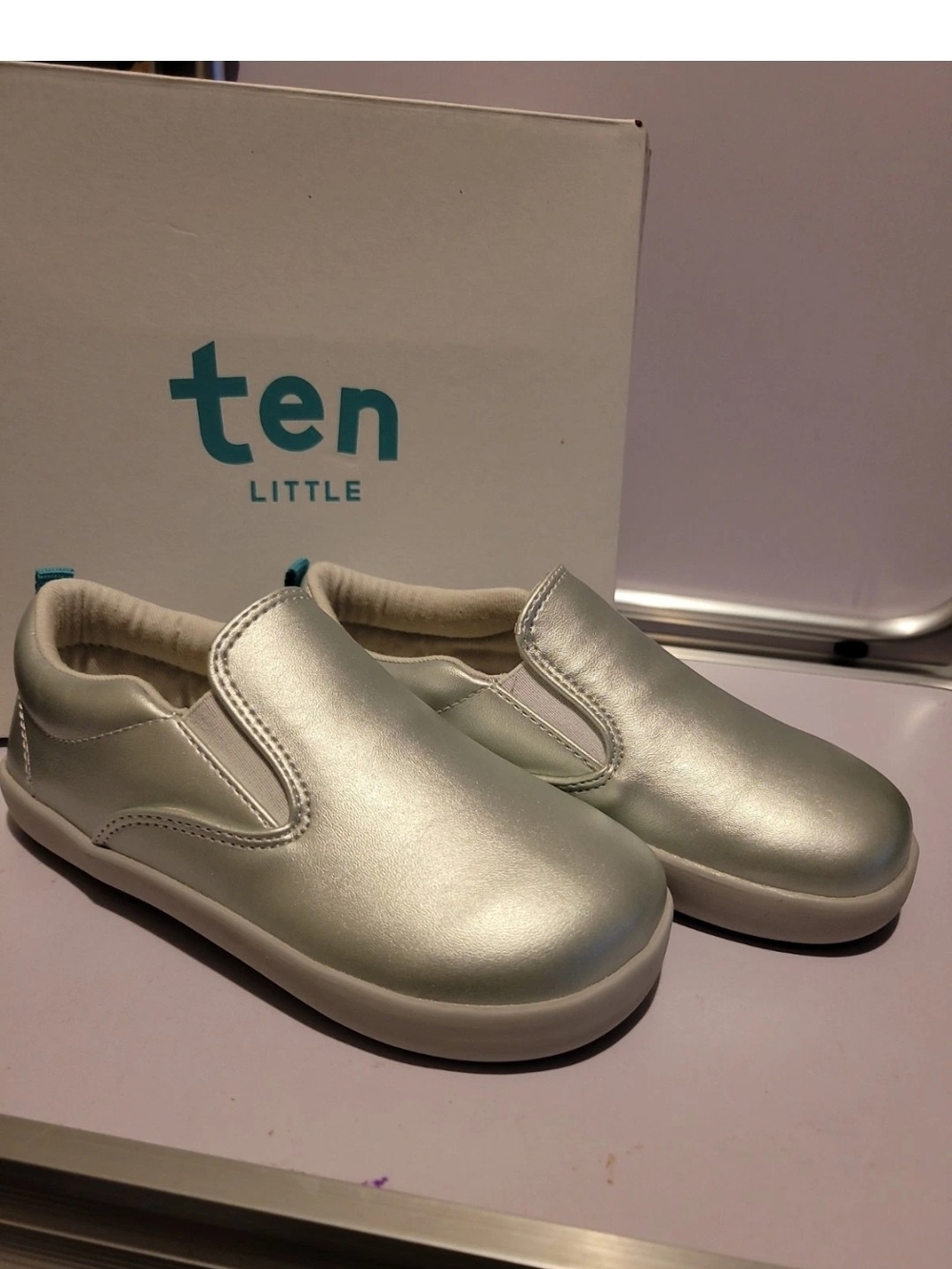 Ten Little Toddler Girls Metallic Silver Slip-On Sneakers